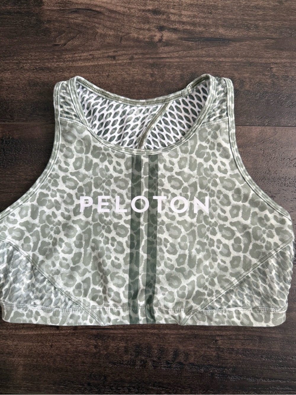 Peloton Leopard Print Mesh Longline Sports Bra Olive Green Size L
